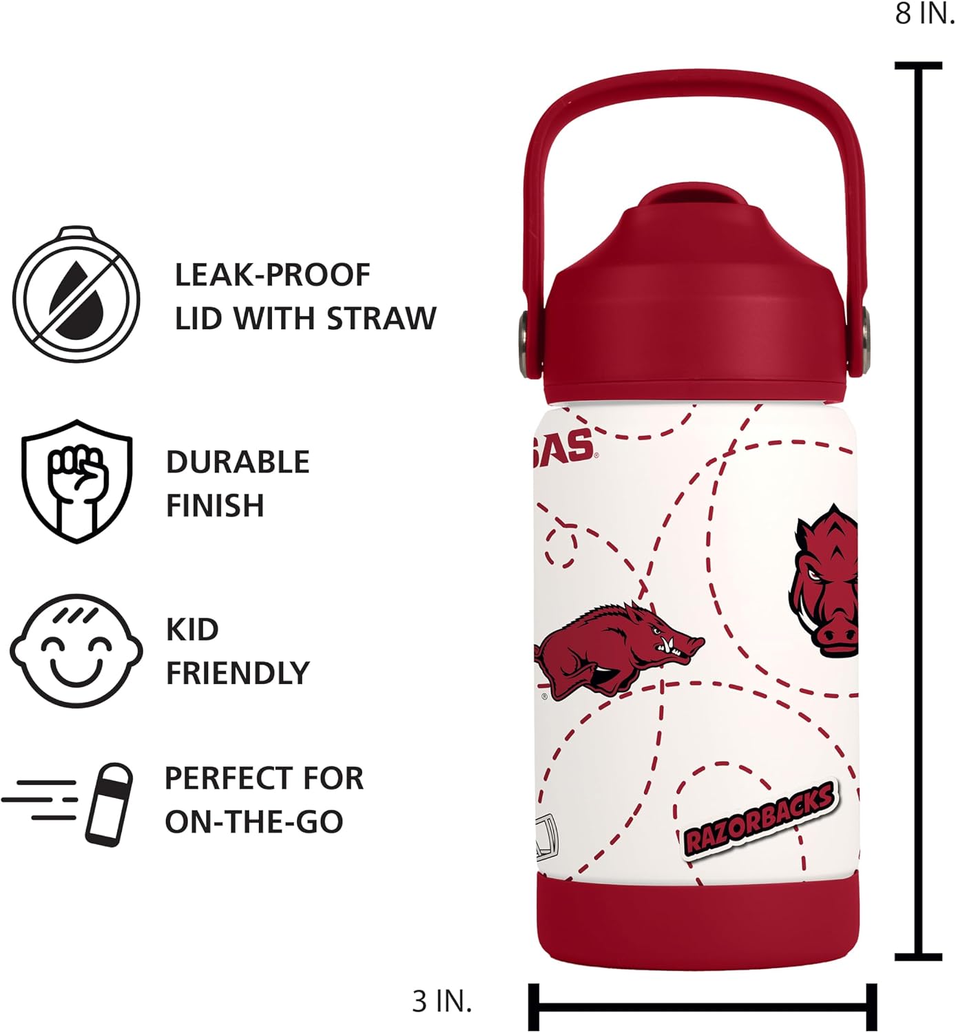 Logo Brands NCAA Mascot Stainless-Steel Kids Bottle -Soft Silicone Mouthpiece, Easy To Carry, Kid-Friendly Design- Great For School & On-The-Go