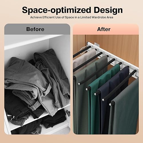 Miniatura 5 de Perchero extraíble para pantalones con 9 brazos, barra de acero inoxidable extensible para ropa, toalla, bufanda, pantalones, corbata, 18.11 x 12.83