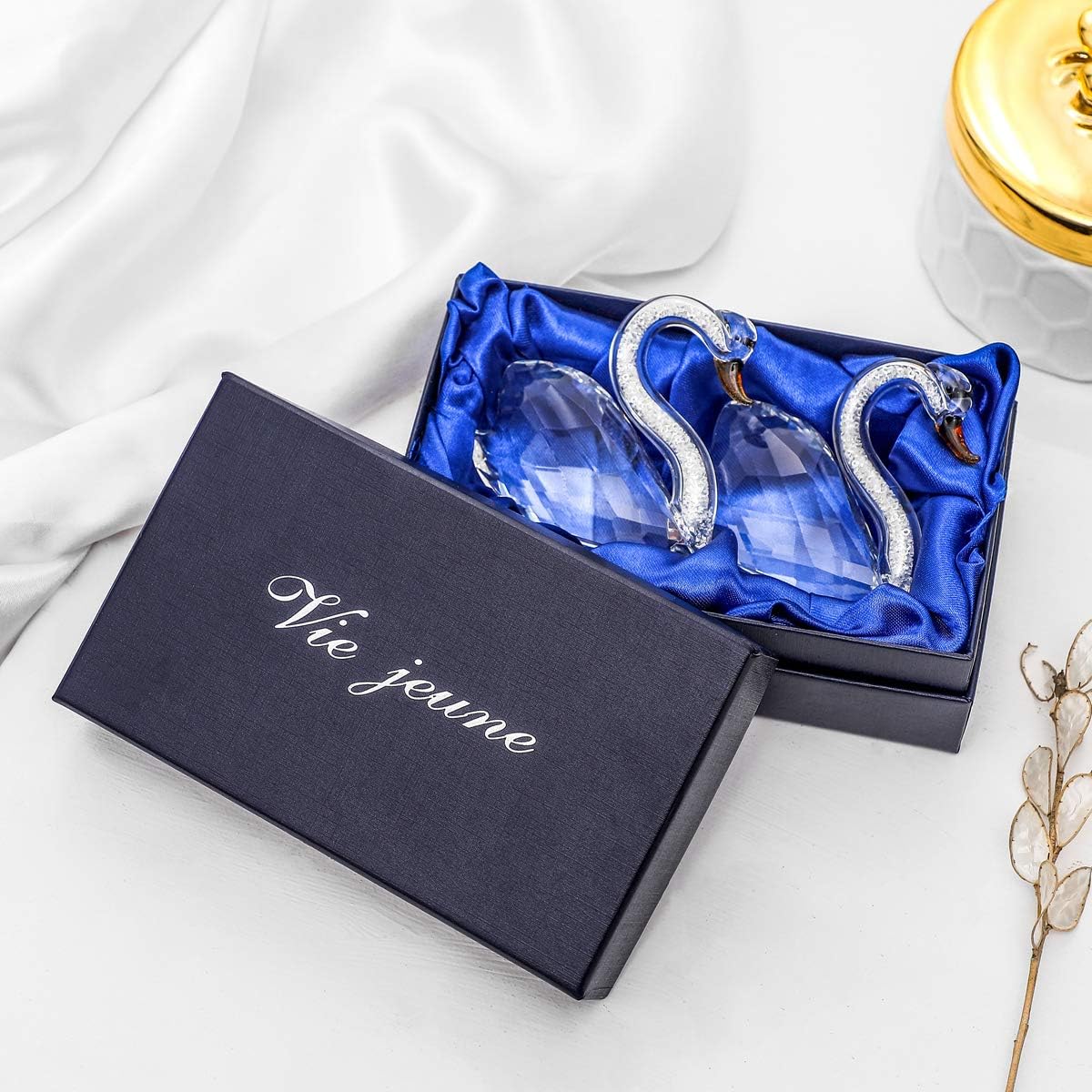 Crystal Couple Swan Figurine Home Decoration, Handmade Lover Swan Statue Ornament, Crystal Crafts Paperweight Collectible, Great Gift for Girlfriend Birthday Holidays Christmas (Clear) - Image 5