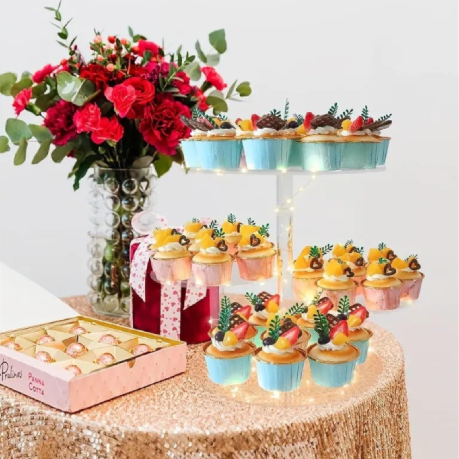 Soporte Tartas Soporte Acrílico For Cupcakes De 4 Niveles, Torre Flores For 50 Presentador Postre