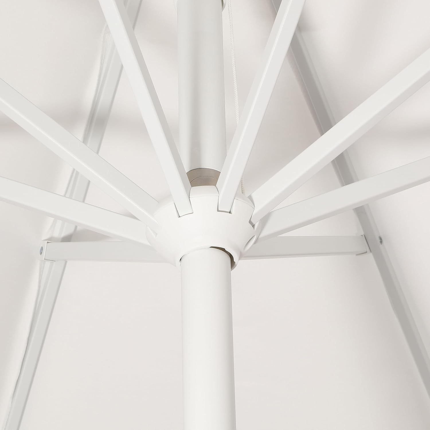 JONATHAN Y UMB1000C Baiona 9 ft. Classic MidCentury Market Patio Umbrella with UV Protection, Auto-Tilt, Crank and Wind Vent in White/Coral Pink - Image 9