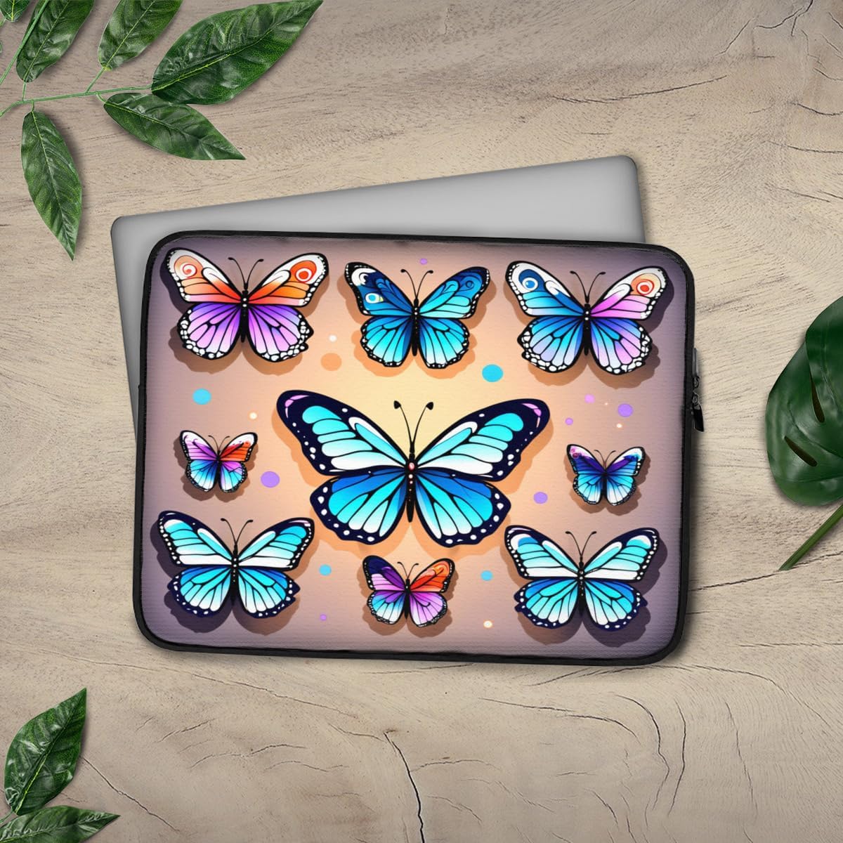 Neoprene Sleeve Case Bag for MacBook/Tablet/Laptop/Notebook Computer 10-17" inches Butterfly Print Cool Abstract Watercolor Butterflies Pattern Design Cute Carrying Cover image 3