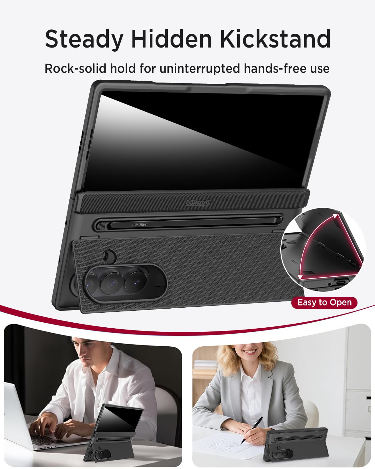 Miimall Funda Anti Espia para Samsung Galaxy Z Fold 7 con S Pen, [Protector de Pantalla Privacidad] Protección Bisagra Funda Fold 7 con Soporte, Antigolpes Grado Militar 360 Carcasa para Fold7, Negro