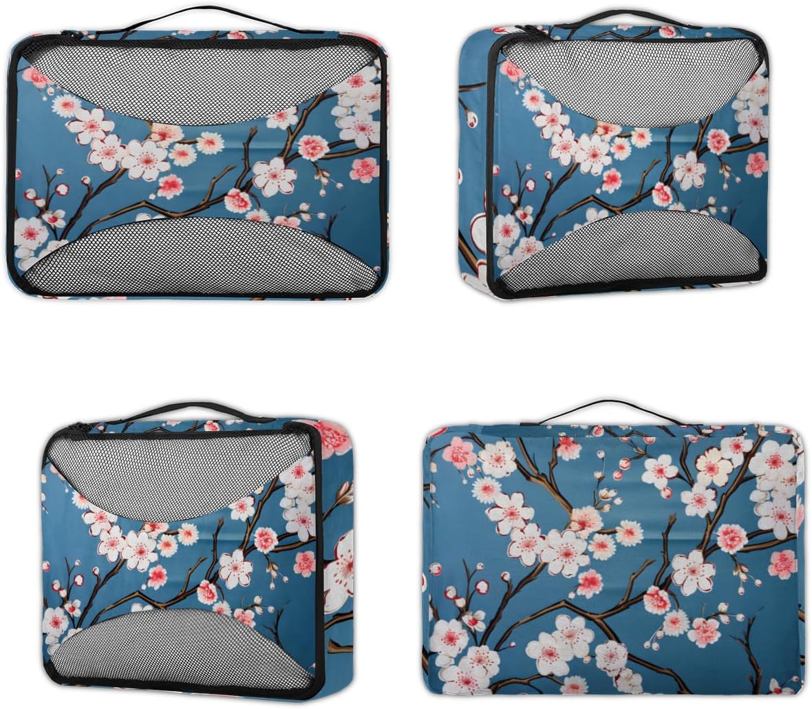 Cherry Blossoms Pattern 4 Set Packing Cubes Packing Cubes for Women Lightweight Travel Essential Bag Clothes Carry on Suitcase Bags for Accessories Essentials