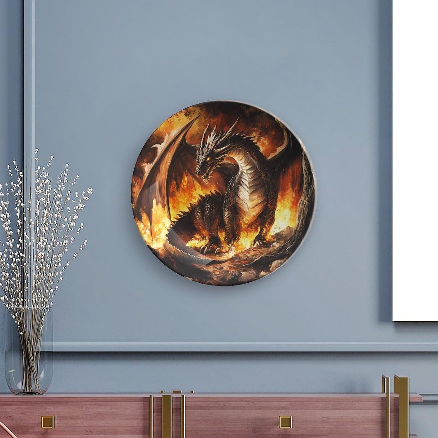 Fire and Dragon Bone China Decorative Porcelain Plates Dinnerware Ornaments