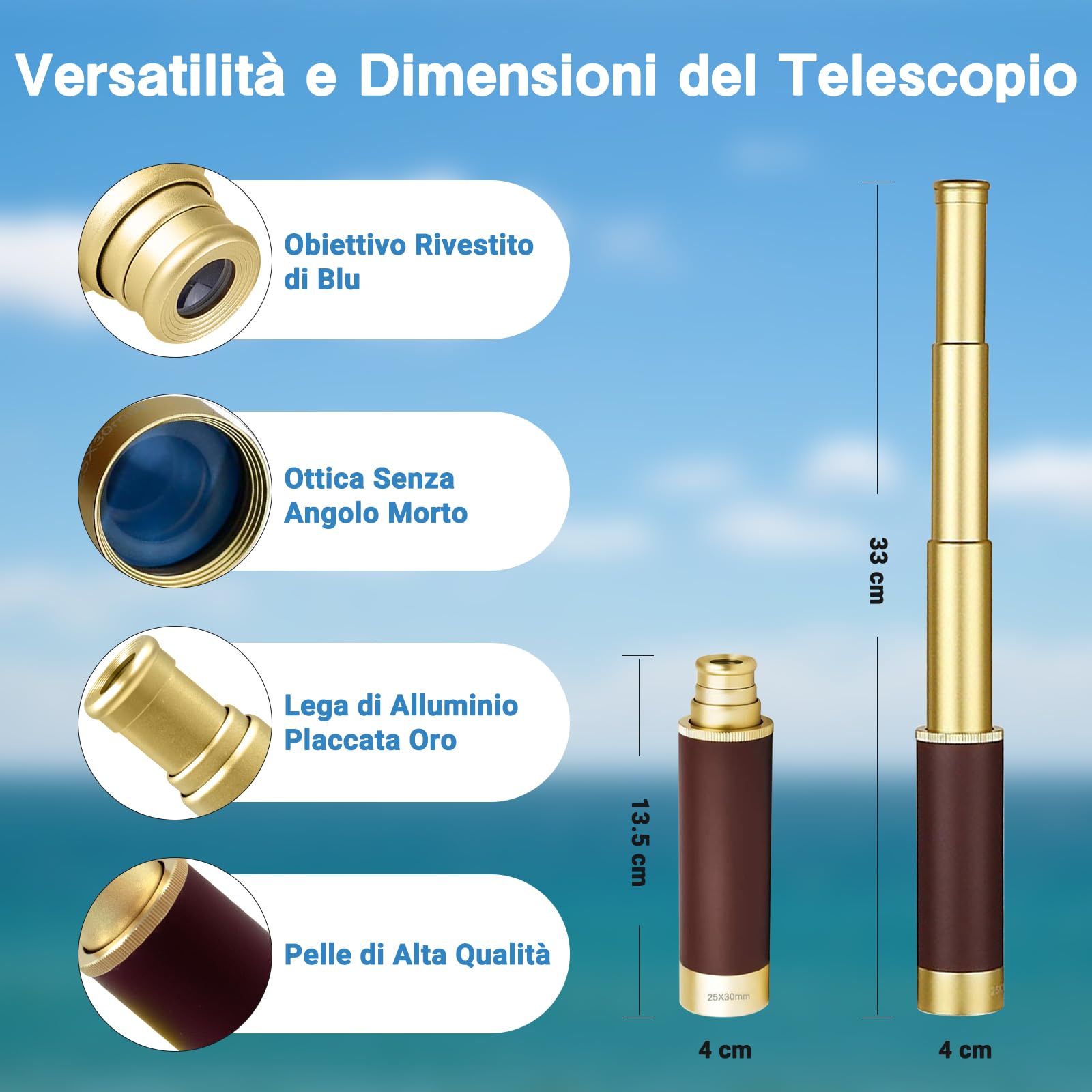 Retro Pirata Telescopio Monoculare 25x30 Zoomable Vintage Capitano Jack Spyglass BAK-4 lente binocolo bambini pieghevole portatile Pocket Monoculare con bussola adulto per campeggio all'aperto