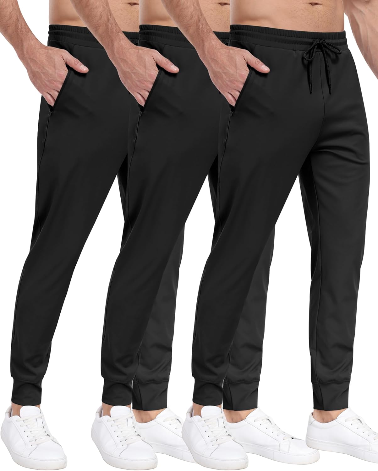 3 Pack Men's Sweatpants with Zipper Pockets,Workout Gym Traning Track Joggers Pants for Men Running Jogging Pants