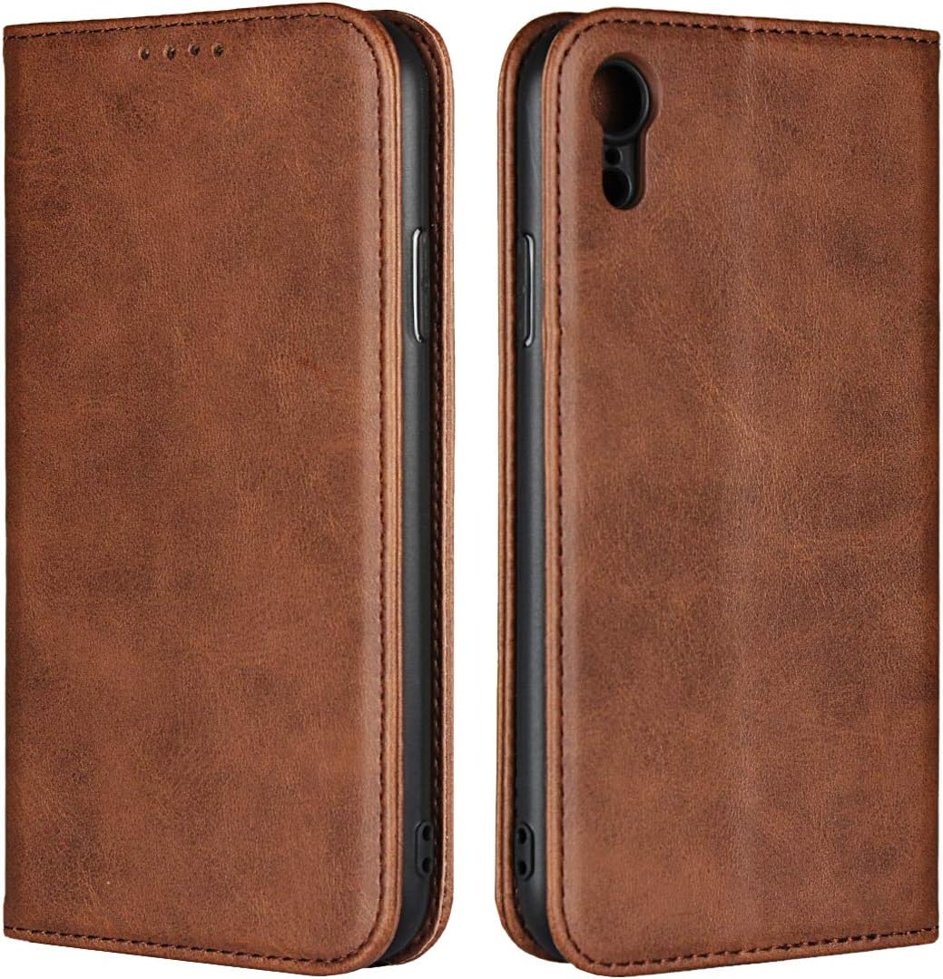 iCoverCase for iPhone XR Wallet Case with Card Holder, PU Leather Magnetic Kickstand Feature Shockproof Protective Flip Cover Case for iPhone XR - Dark Brown
