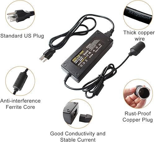 Miniatura 3 de BYGD Convertidor de CA a CC, 120 W, 10 A, 110 V a 12 V, adaptador de corriente para aspiradora de coche y otros dispositivos de coche