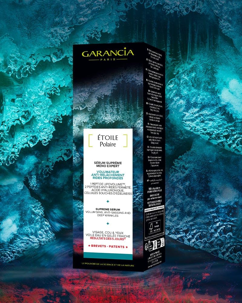 Garancia Étoile Polaire Sérum Méno-Expert Peptide Anti-Rides Fermeté 30ml | Visage, cou et yeux. Peptide Lipovolume, Edelweiss et acide hyaluronique, +50% fermeté, 9 signes corrigés