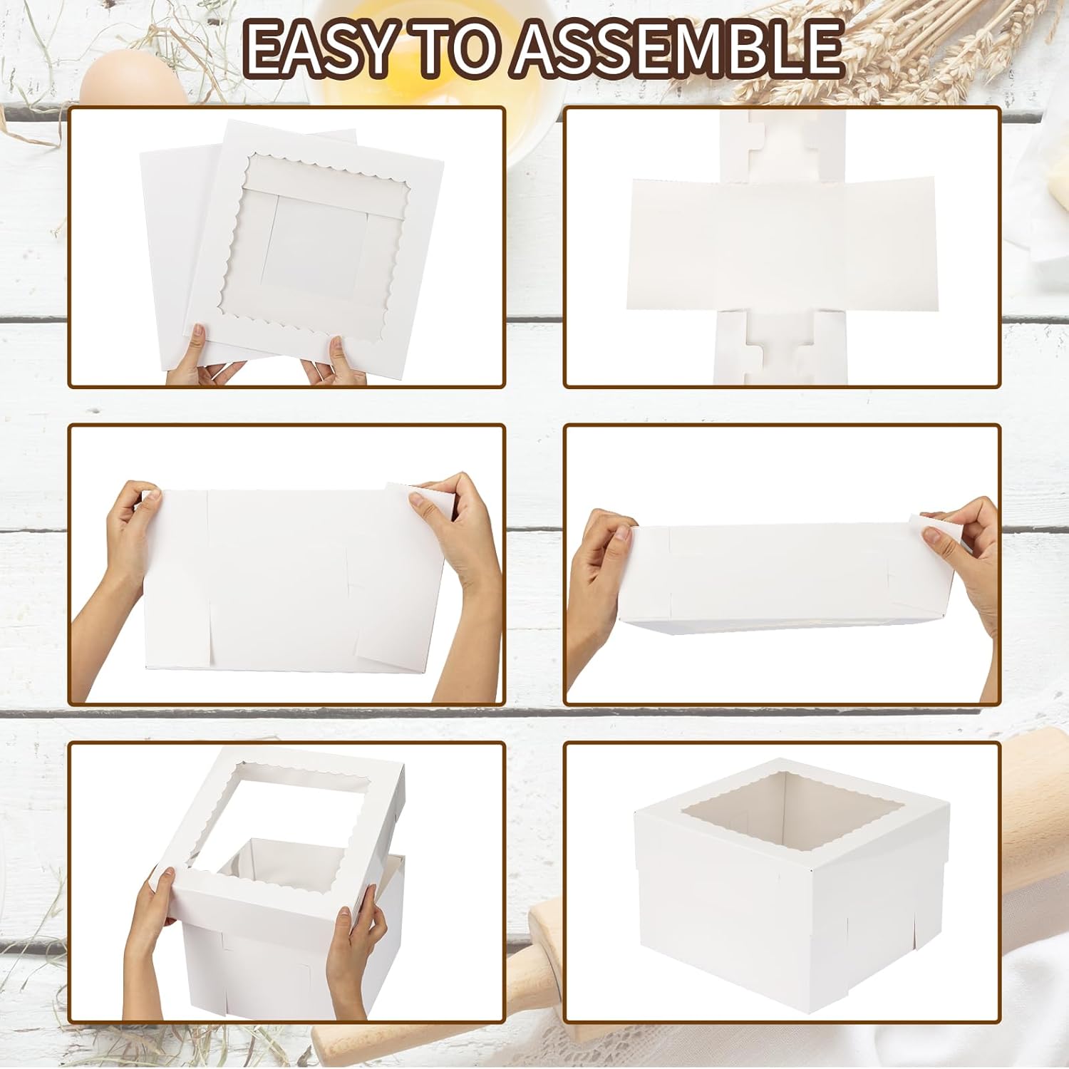 Cake Boxes, 12x12x8 Inch White Bakery Boxes with Window Cake