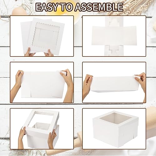 Miniatura 3 de Moretoes 15 cajas para tartas, cajas de panadería blancas de 12 x 12 x 8 pulgadas con contenedores de ventana para tartas, cajas altas de cartón