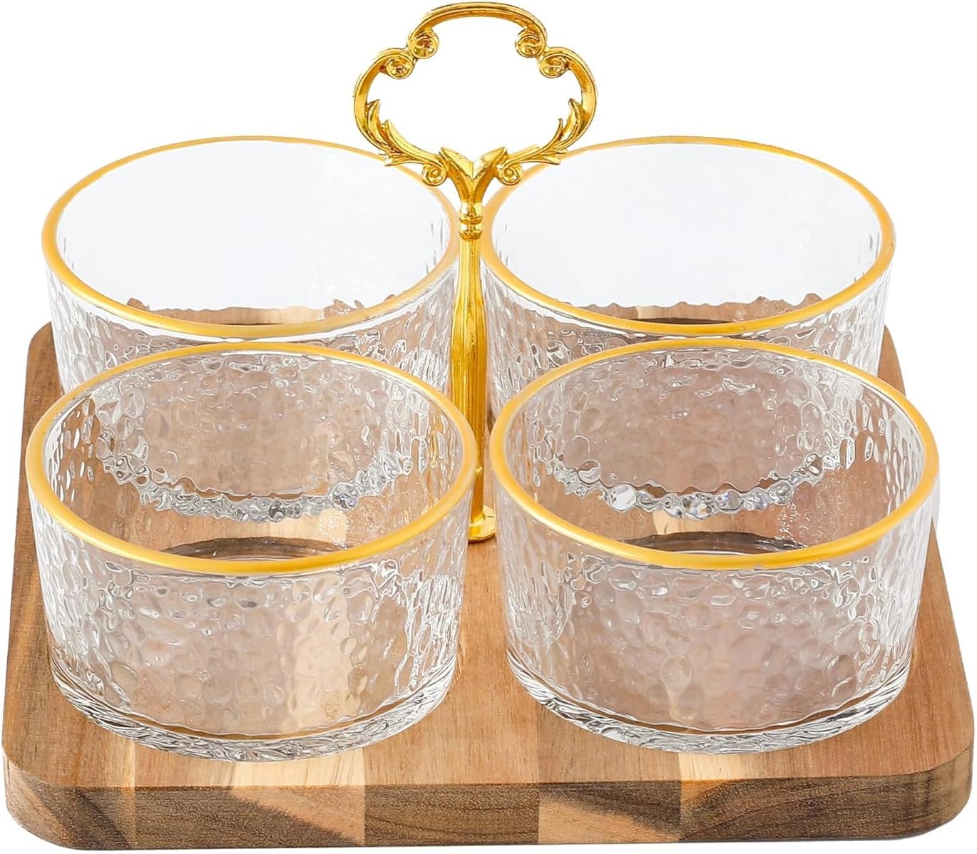 Master Flame Serving Set for Snacks with Wooden Tray and 4 Glass Jars, 150ml Eac…