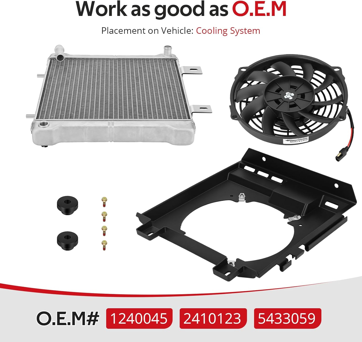 JAVIK Radiator With Bushing Kit And Cooling Fan With Fan Shroud For Polaris Sportsman 500 400 Magnum 500 Xpedition 425 Diese-l 455 Worker 500 ATP 500 2000-2004 O.E.M# 1240045 2410123 5433059