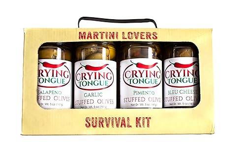 Miniatura 6 de Crying Tongue Caja de regalo de aceitunas rellenas, mezcla de Martini sucio, para cóctel y queso, paquete variado de aceitunas verdes rellenas con
