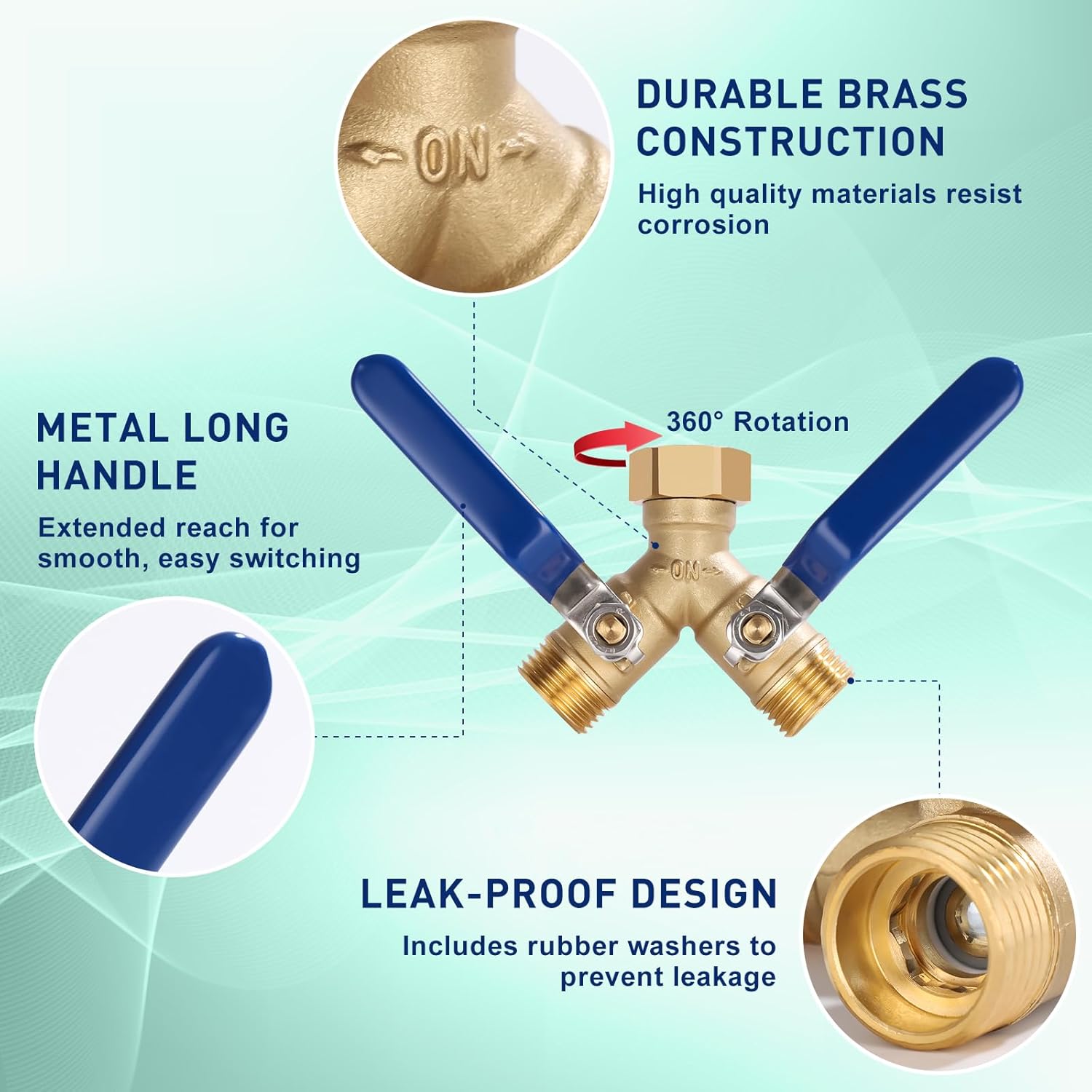 Dalmbox Garden Hose Splitter 2 Way With Long Handle, Garden Hose Adapter And Hose Repair Kit with Clamps, Male and Female Hose Fittings