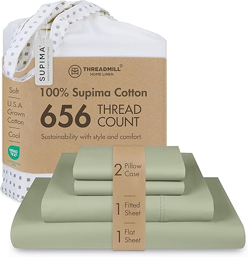 Threadmill American Supima Juego de Sábanas Tamaño King  Juego de Sábanas de Lujo de 4 Piezas con 656 Hilos para Colchón Tamaño King  Sábanas de