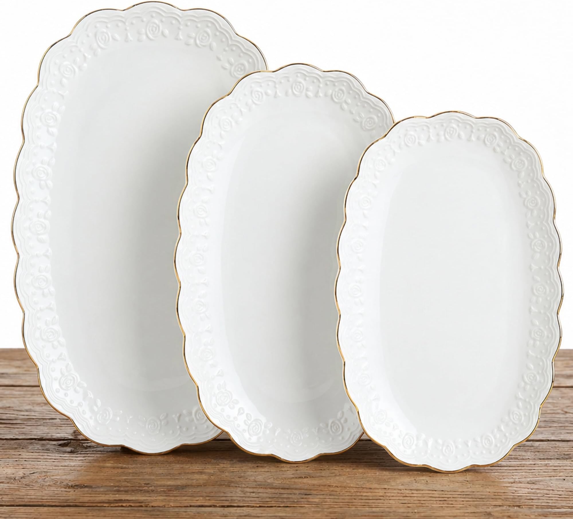 Kassel Ceramic Serving Platter Set | 14โ/12โ/10โ Oval Serving Trays for Entertaining at Parties and Weddings | Oven Safe Large Serving Trays for Tacos, Steak, and Cake