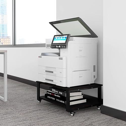 Miniatura 8 de Natwind Soporte para impresora láser de 2 niveles, mesa de impresora grande de 23.6 x 23.6 pulgadas, soporte de copiadora con ruedas, carrito de