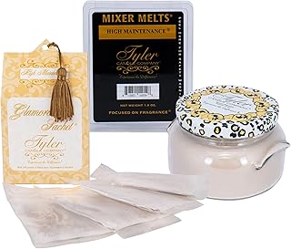 Elanze Designs Tyler Candle HIGH Maintenance Mixer Melts - 22 Ounce Glass Jar Candle - Laundry Scented Sachet Bundle; Set of 3