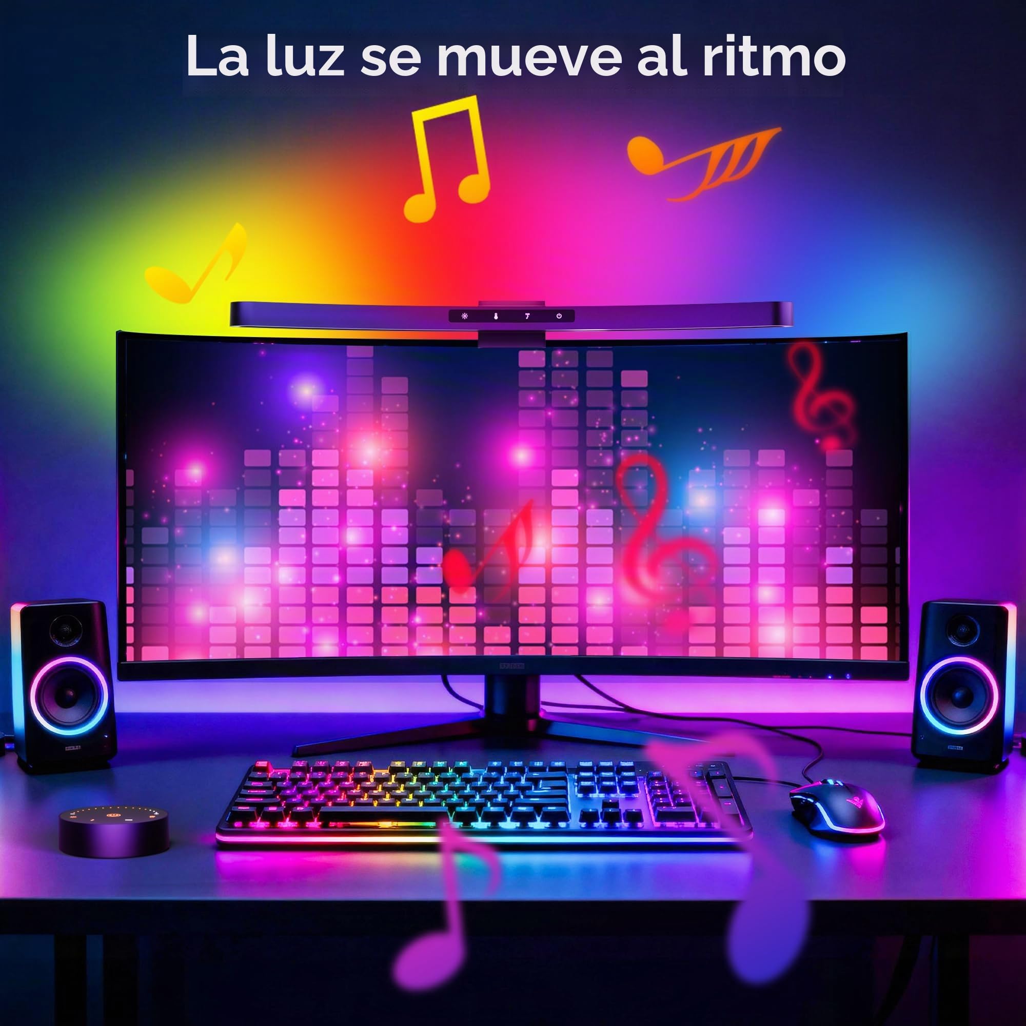 Quntis 45cm Lampara Monitor Curvo con RGB Retroiluminación, Barra Luz Monitor Curvo con Control Dual y Sincronización con la Música, Luz Antiazul, Sin Reflejos Lampara Ordenador para Oficina en Casa