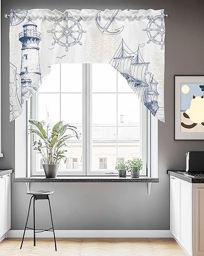 Miniatura 3 de Cortinas de cocina retro Light-House con cenefa con bolsillo para barra, paneles de cortina para dormitorio, sala de estar, baño, cafetería,