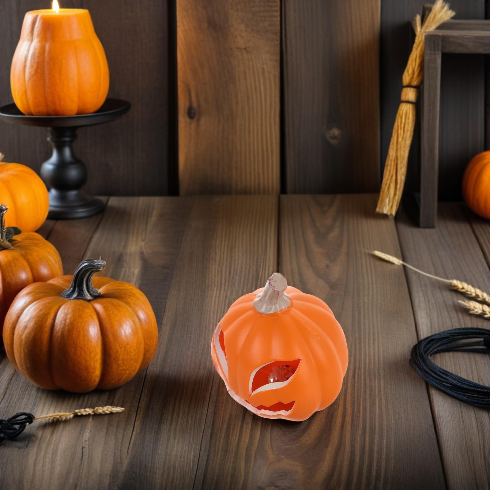 UPKOCH Lanterna cava a forma di zucca, 2 pezzi, per Halloween, con luci a LED incandescenti, per vetrine, feste e negozi