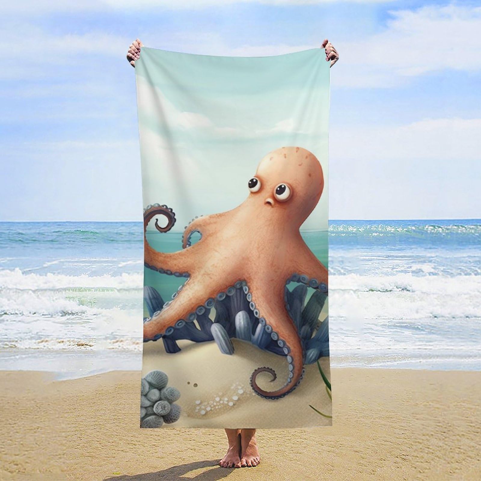 NTVOWPZO Beach Octopus Starfish Beach Towel Oversized Microfiber Bath Towels Lightweight Sand Proof Beach Towels Absorbent Pool Towels for Swimming Yoga Bathroom Towel 31.5" X 63"