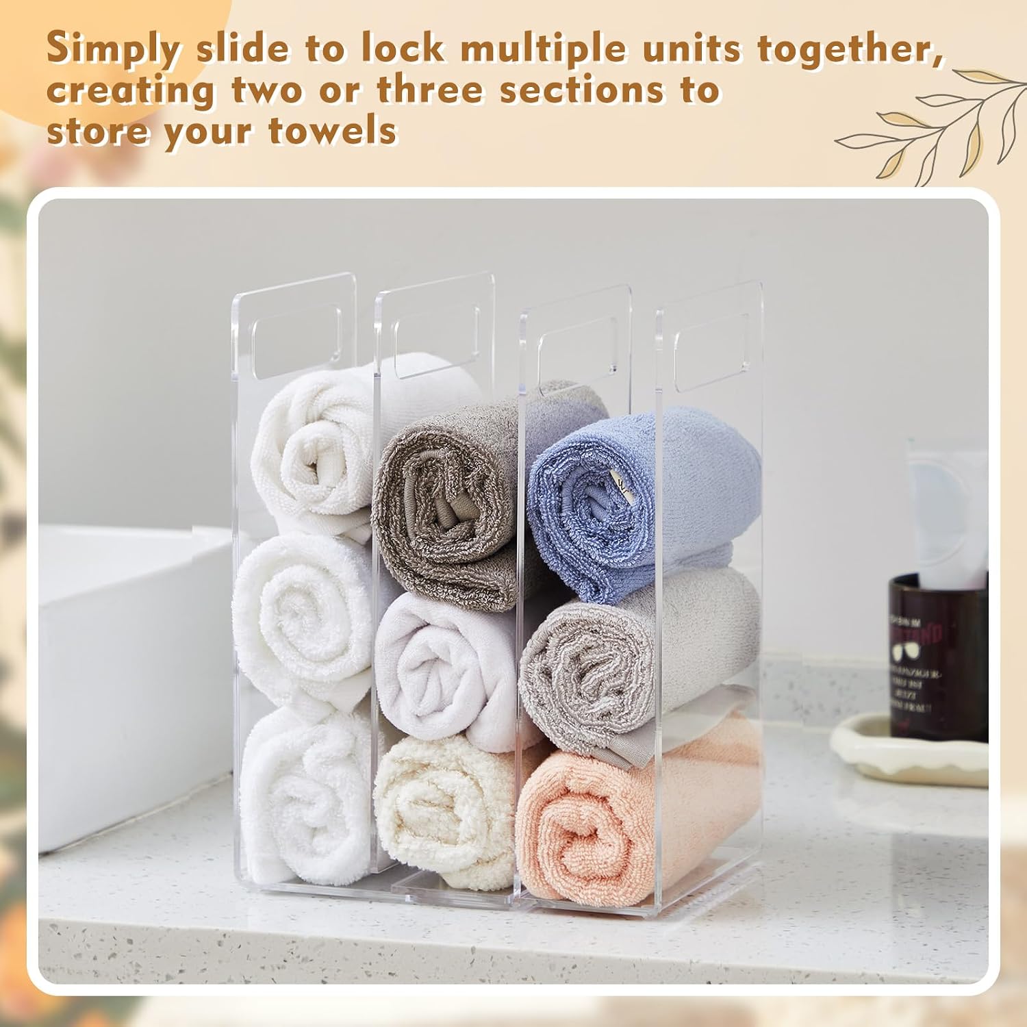 LEIFIDE Set of 2 Interlocking Towel Organizer Acrylic Bathroom Towel Storage Rack Shelf Dividers Organizers for Closet Home Space Saving (Clear)