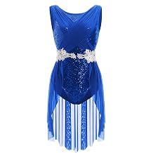 IBAKOM Women Lyrical Dance Costume Criss-Cross Back Floral Lace Sequins Bodice Half Flowy Skirt Contemporary Dance Outfits