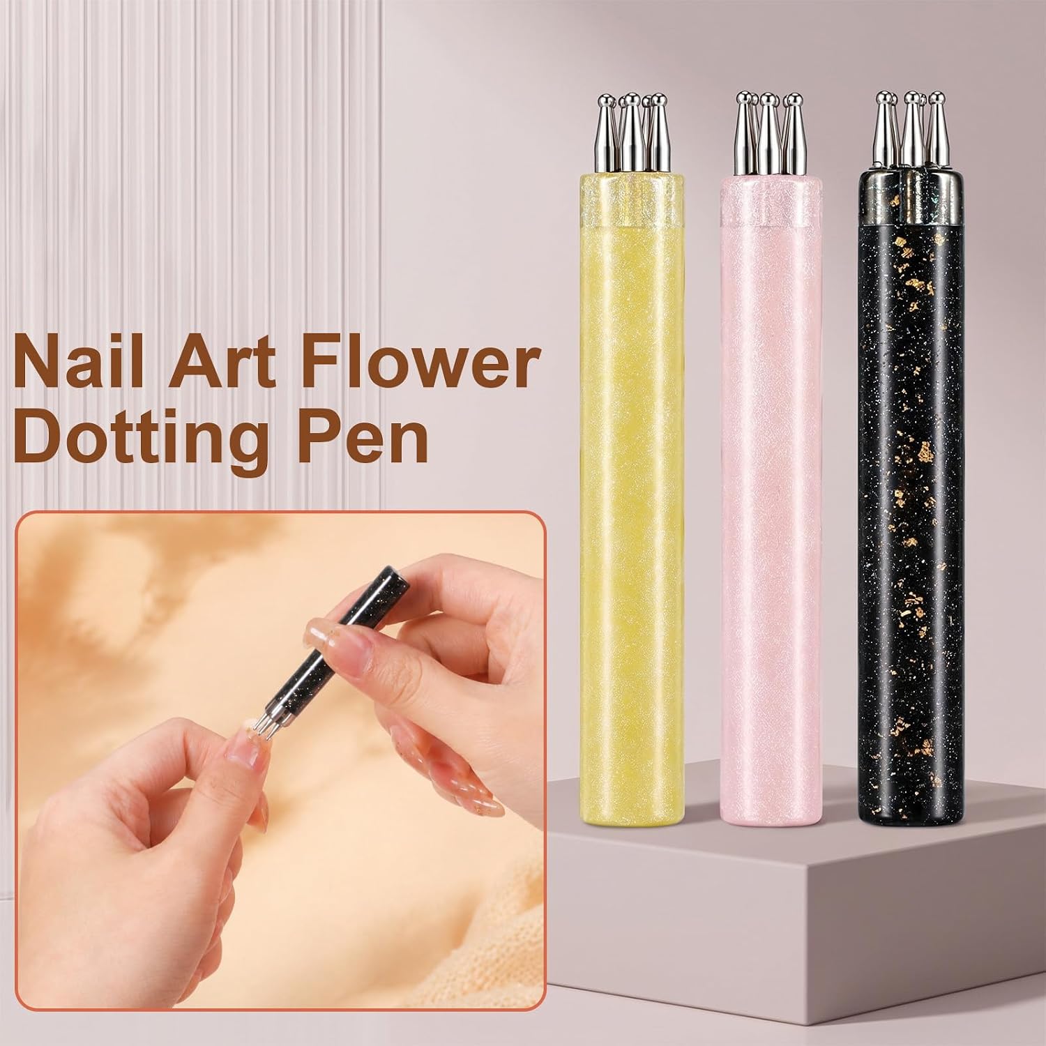3Pack 5 Petal Flower Nail Dotting Pen 1.8mm Fine Tip Nail Art Dotting Tools