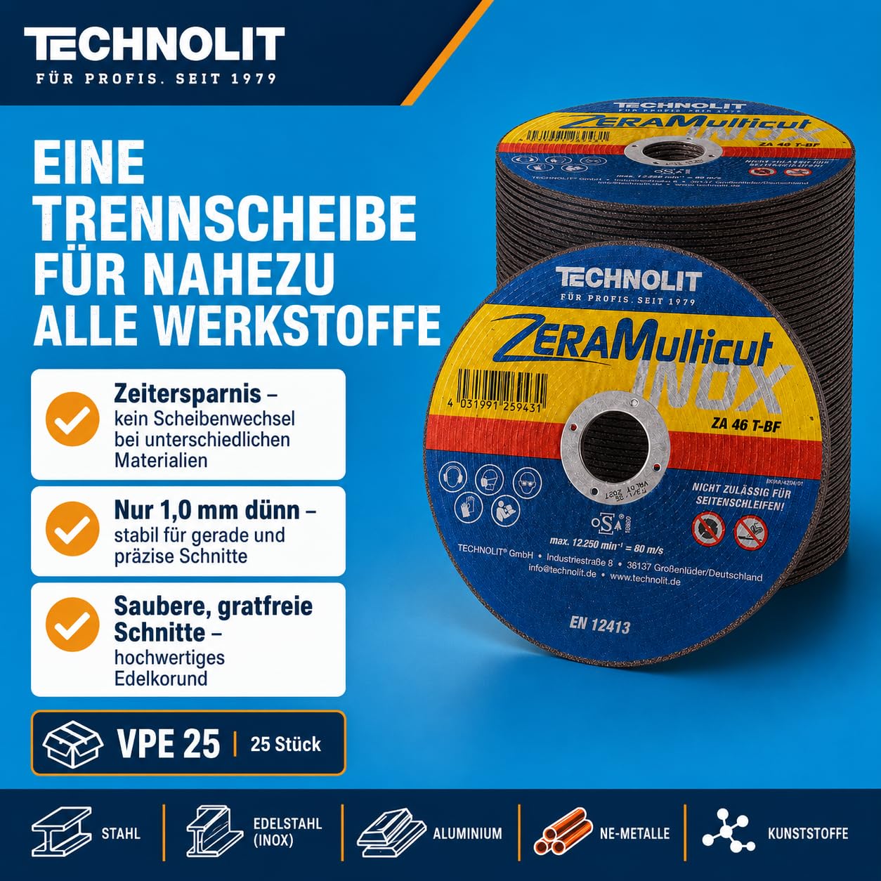 TECHNOLIT ZeraMulticut Trennscheibe 125 x 1,0 mm | 25 Stück | Flexscheiben
