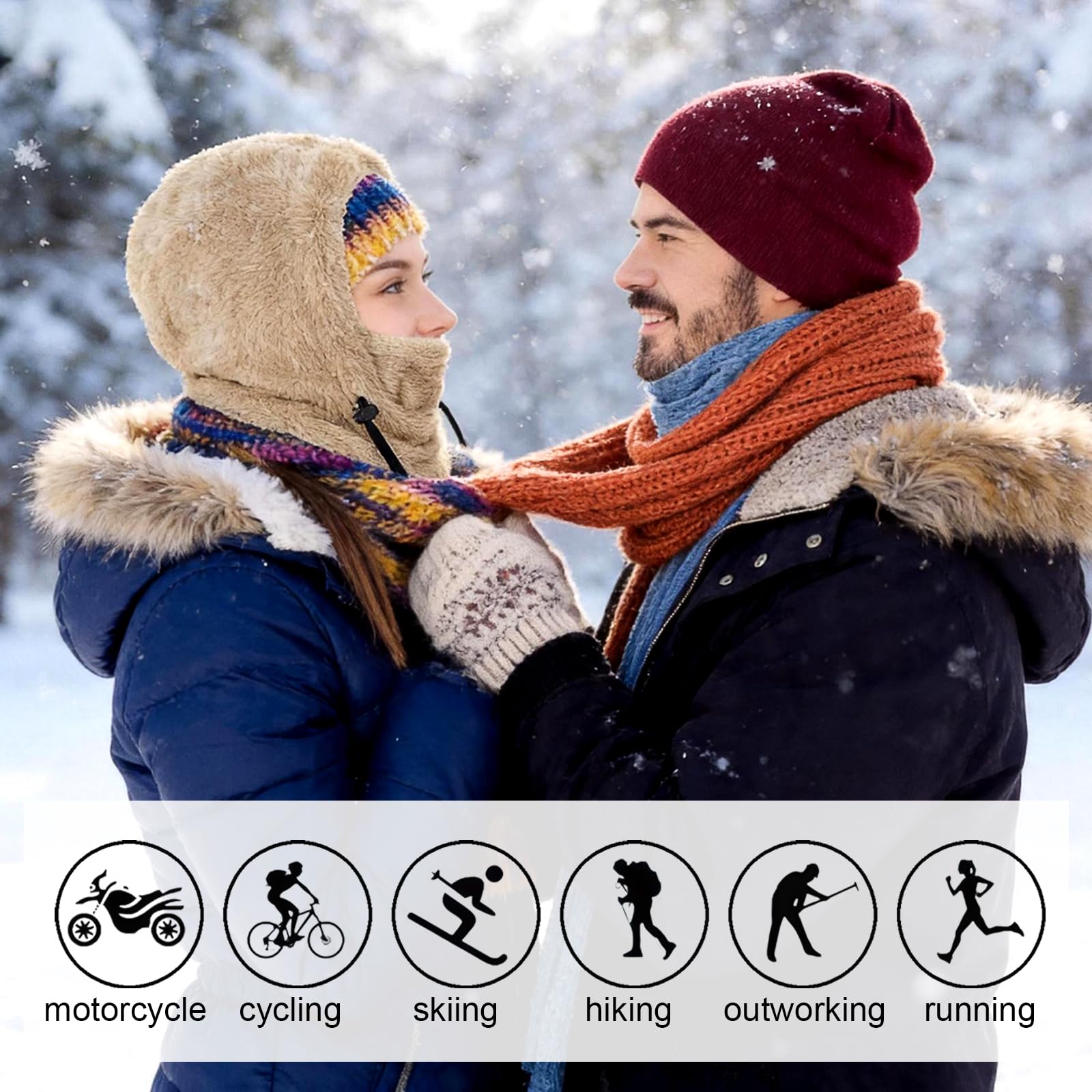 Cagoule de ski coupe-vent d'hiver pour femme/homme, capuche chaude réglable, bonnet, écharpe