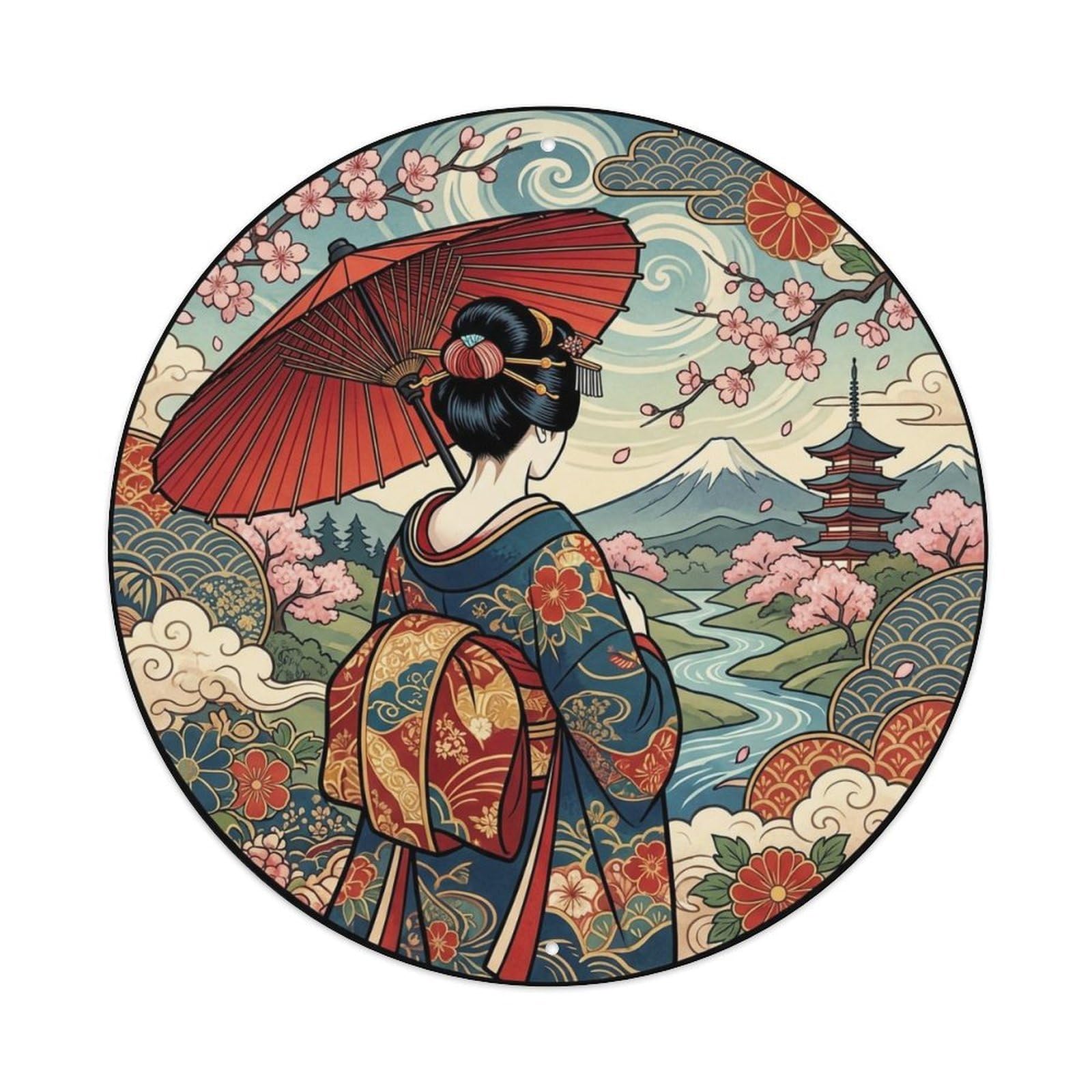 Japanese Geisha Back View Red Umbrella Elegant Metal Tin Sign
