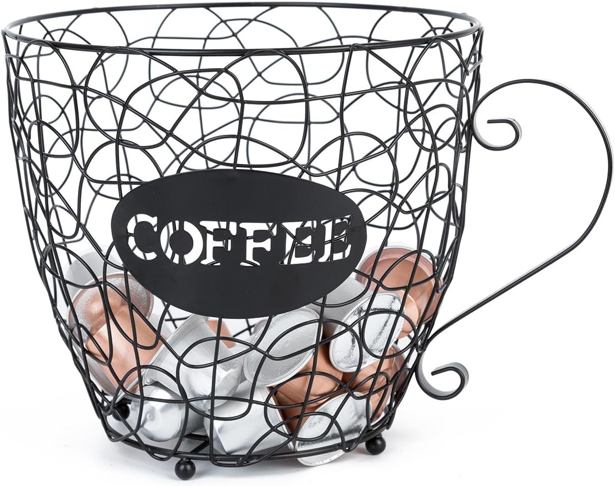 Coffee Pod Holder, Super Large Capacity Capsule Basket for KCup, XL Metal K Cup Storage,Coffee Bar Organizer for Kitchen Dinning Room Office Home Cafe Hotel (Black)