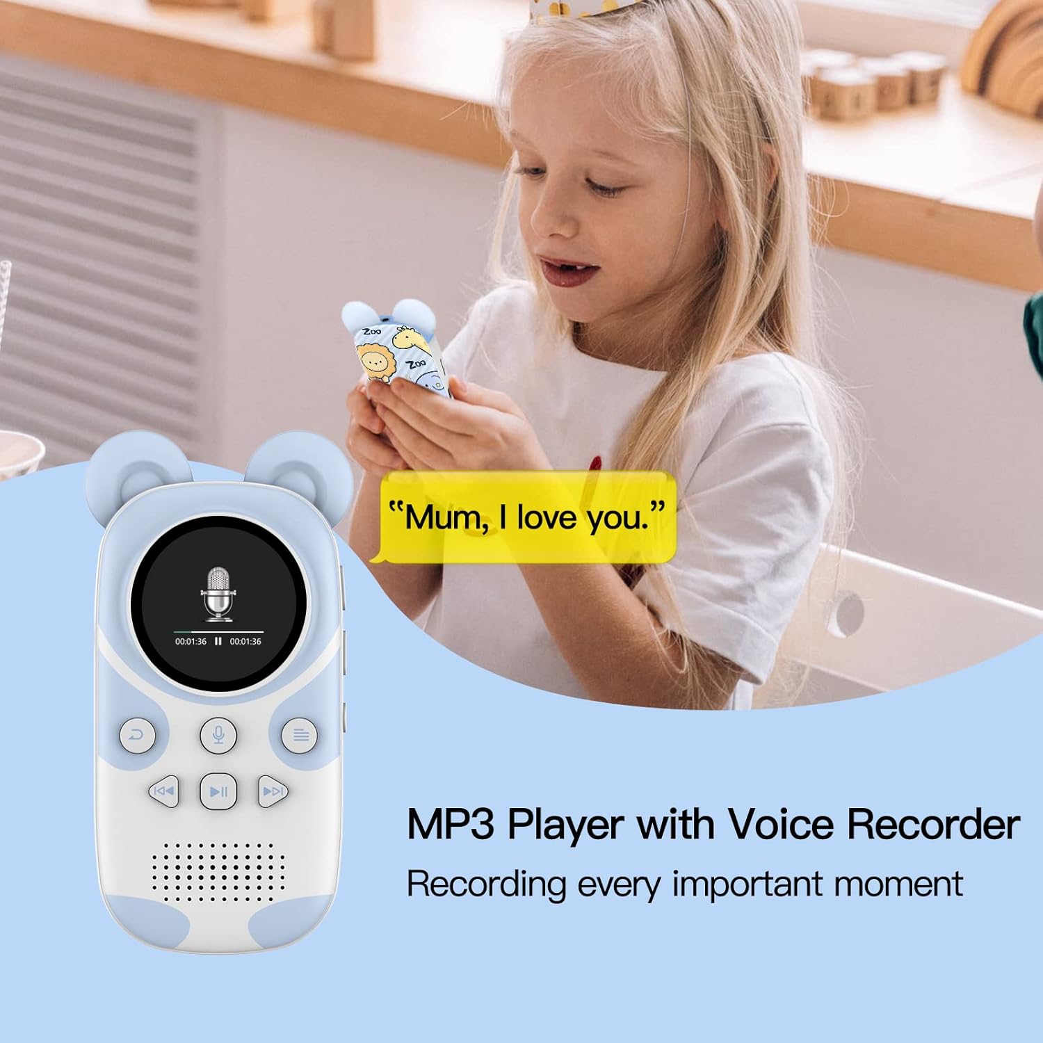 RUIZU 64GB Bluetooth MP3 Player for Kids, Cartoon Zoo Portable Music Player, Child MP3 Player with Speaker, FM Radio, Voice Recorder, Stopwatch, Pedometer, Alarm Clock, Support 128GB Micro SD Card - Image 5
