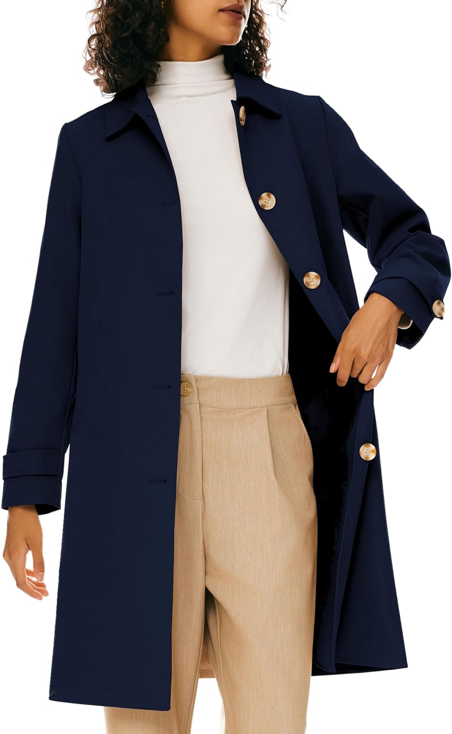 Orolay Women's Single Breasted Trench Coat Mid Long Classic Lapel Windproof Slim Outerwear Coats
