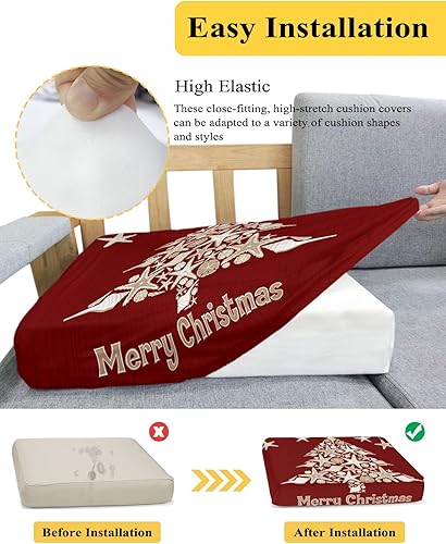 Miniatura 5 de Wowouhiya Fundas de cojín rojas para sofá con diseño de árbol de Navidad, funda elástica para sofá con parte inferior elástica, fundas de sofá con