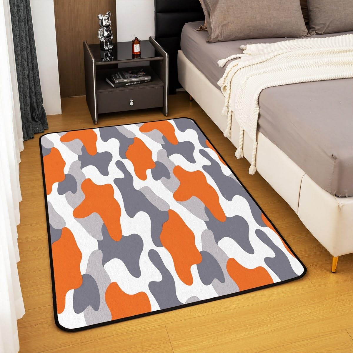 Camouflage Area Rug 4'x5' Orange Grey Black White Camo Living Room Rugs for Bedroom Home Decorative Military Style Carpet Ultra Soft Non-Slip Indoor Floor Mat