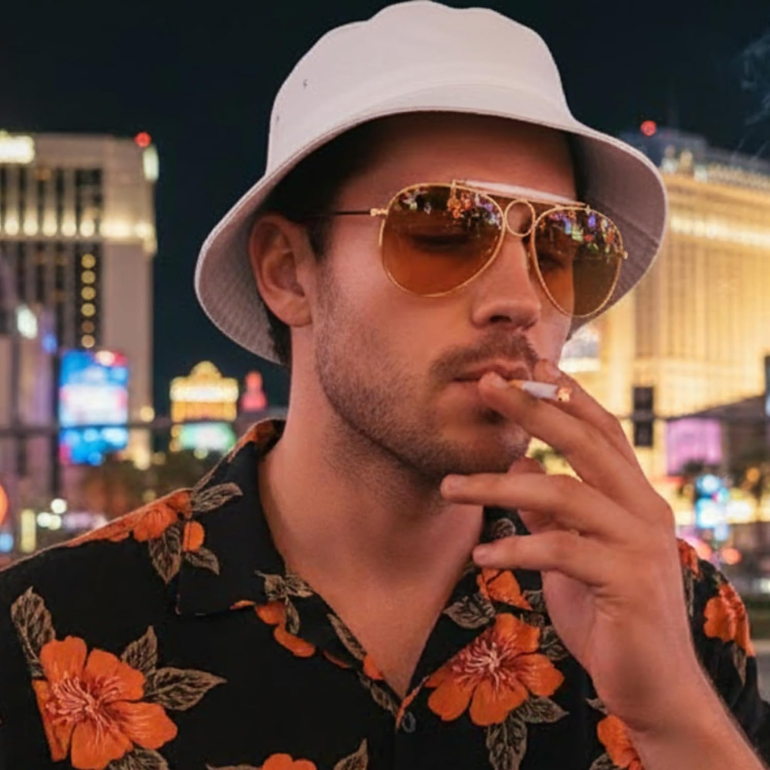 ASVP Shop Fear and Loathing Aviator Sunglasses – Hunter S. Thompson Costume Retro Gold Frame with Yellow Amber Lenses, Shooter Style Circle Bridge, Vintage 70s Hippie Festival Shades