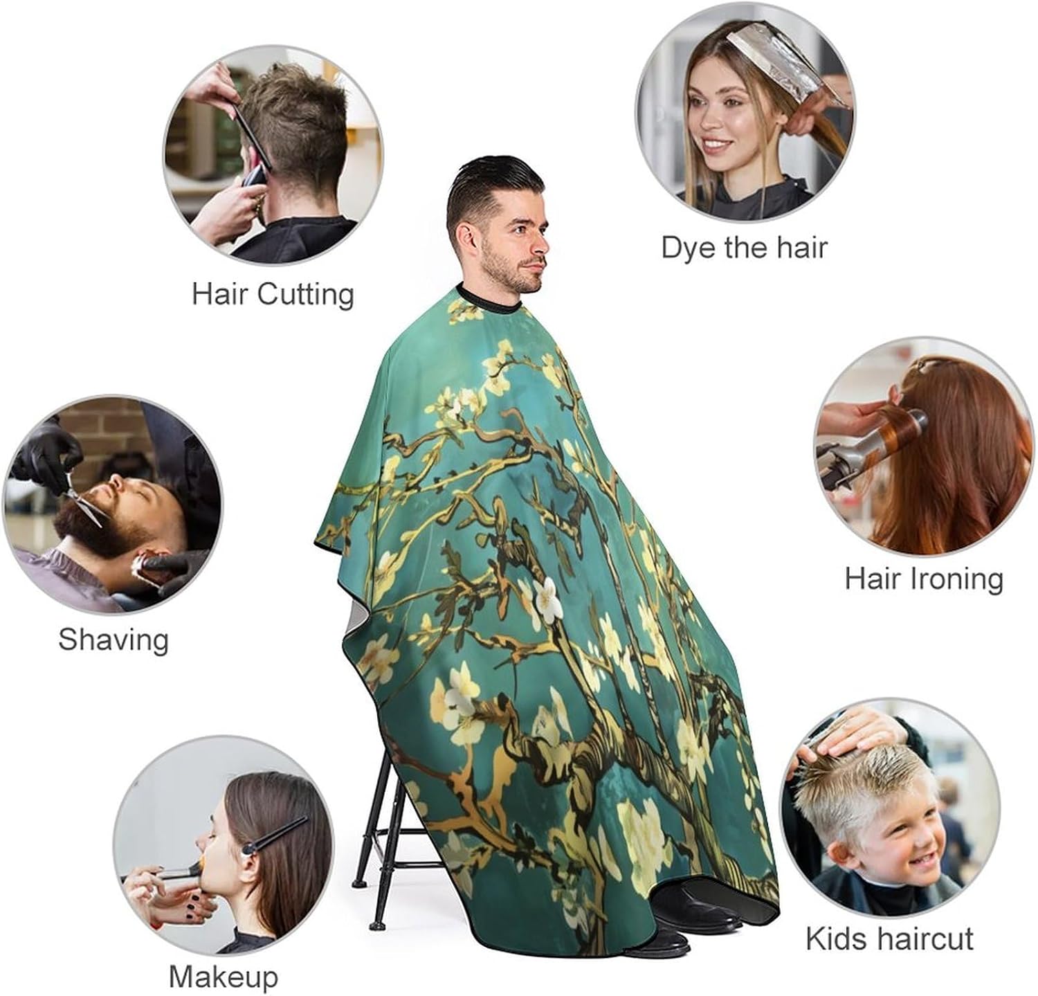 Adult Barber Apron for Men Women, Soft Durable Hairdressing Cape with Adjustable Snap Closure for Home Use