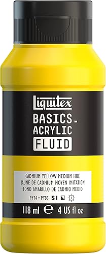 Liquitex BASICS Pintura acrílica fluida, botella de 118ml (4 onzas), tono amarillo cadmio medio