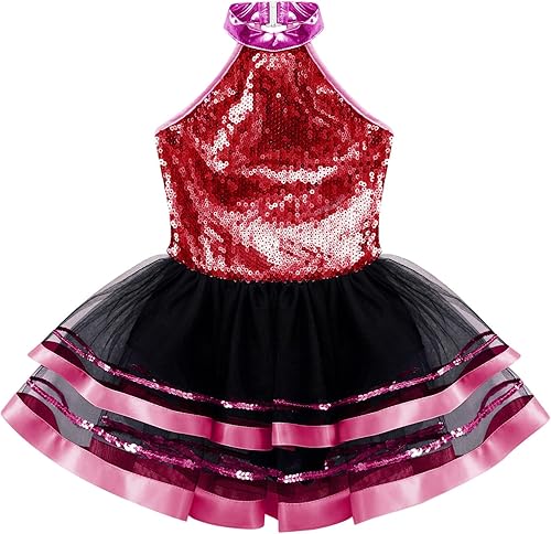 Miniatura 3 de CHICTRY Vestido tutú de ballet con lentejuelas brillantes para niñas y niñas, disfraz de baile latino moderno de jazz