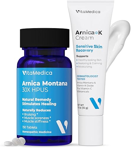 VitaMedica  Paquete de crema de árnica Montana 30X y árnica  para moretones, hinchazón, inflamación y alivio del dolor  Crema tópica con vitamina K