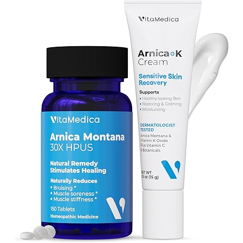 VitaMedica | Arnica Montana 30X & Arnica Cream Bundle | for Bruising, Swelling, Inflammation & Pain Relief | Vitamin K Topical Cream | Softens, Calms, Moisturizes, & Restores Bruised Skin | USA Made