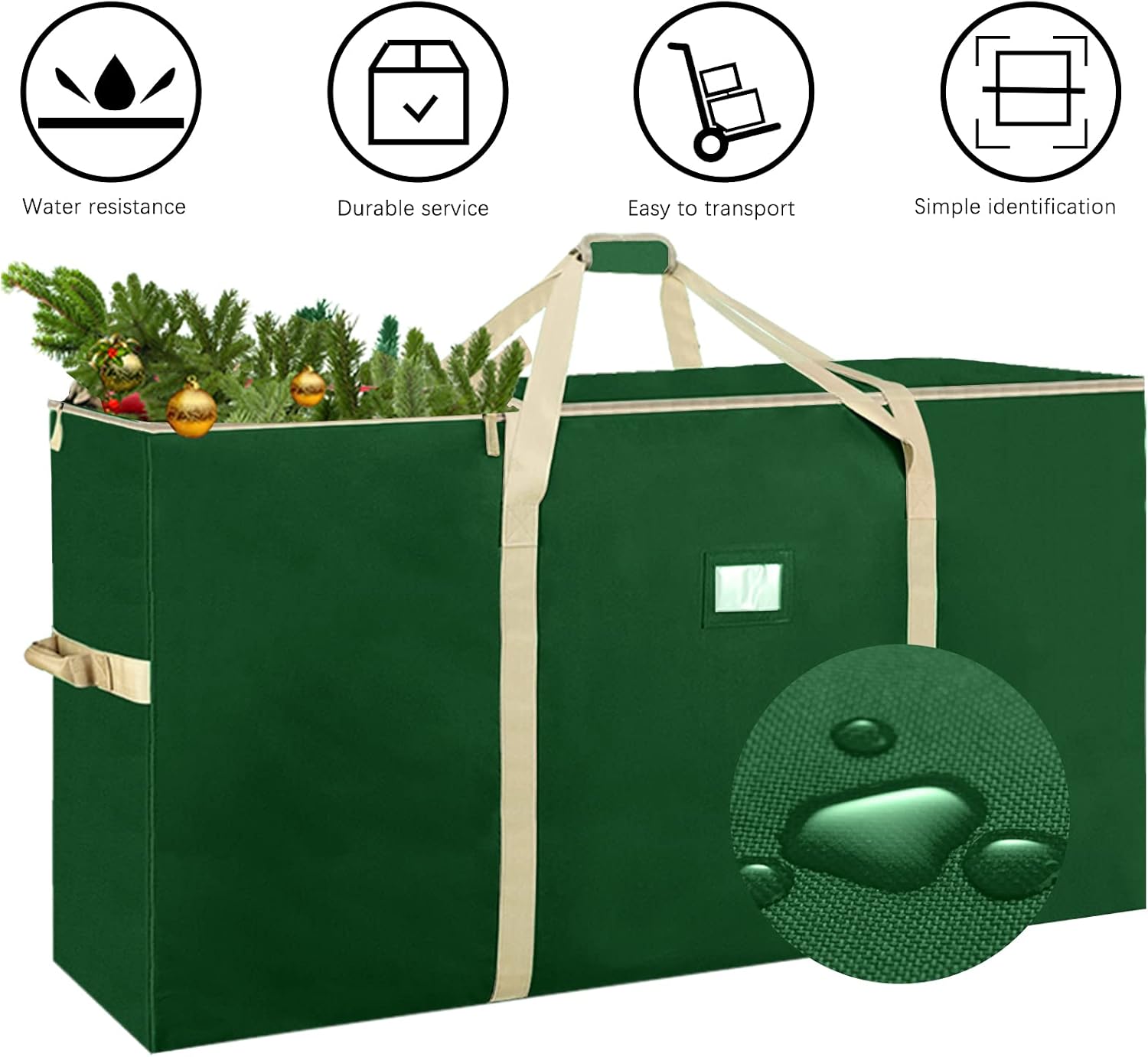 Housolution Christmas Tree Storage Bag, Fits Up to 9 Ft Tall Disassembled Artificial Trees, Heavy Duty 600D Oxford Xmas Holiday Tree Bag with Buckle Handle Straps & Dual Zipper - Green + Gold