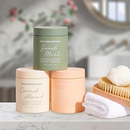 Miniatura 6 de Body Prescriptions Trío de exfoliante corporal (miel cítrica, almendra de coco y menta dulce)