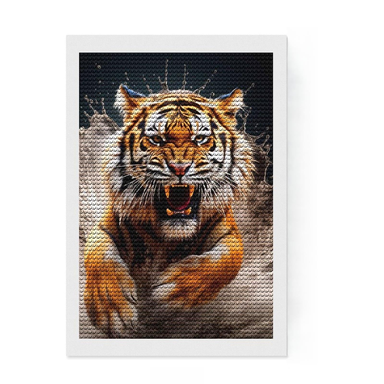 Junmoney Tiger Round Drill Diamond Painting 8"x12", for Creative Relaxation, Full Kit Included, Boho Decor, Gift Idea