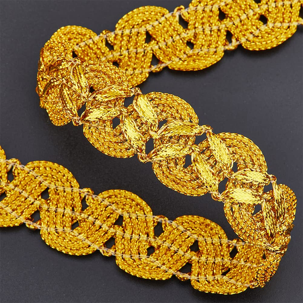 HOBBIESAY 20 Yards Metallic Braid Trim 0.87 Inch Bright Gold Lace Trim Wave Pattern Decorative Trims Ribbon for Sewing Curtain Holdbacks Lampshades Wrapping Home Decor - Image 4
