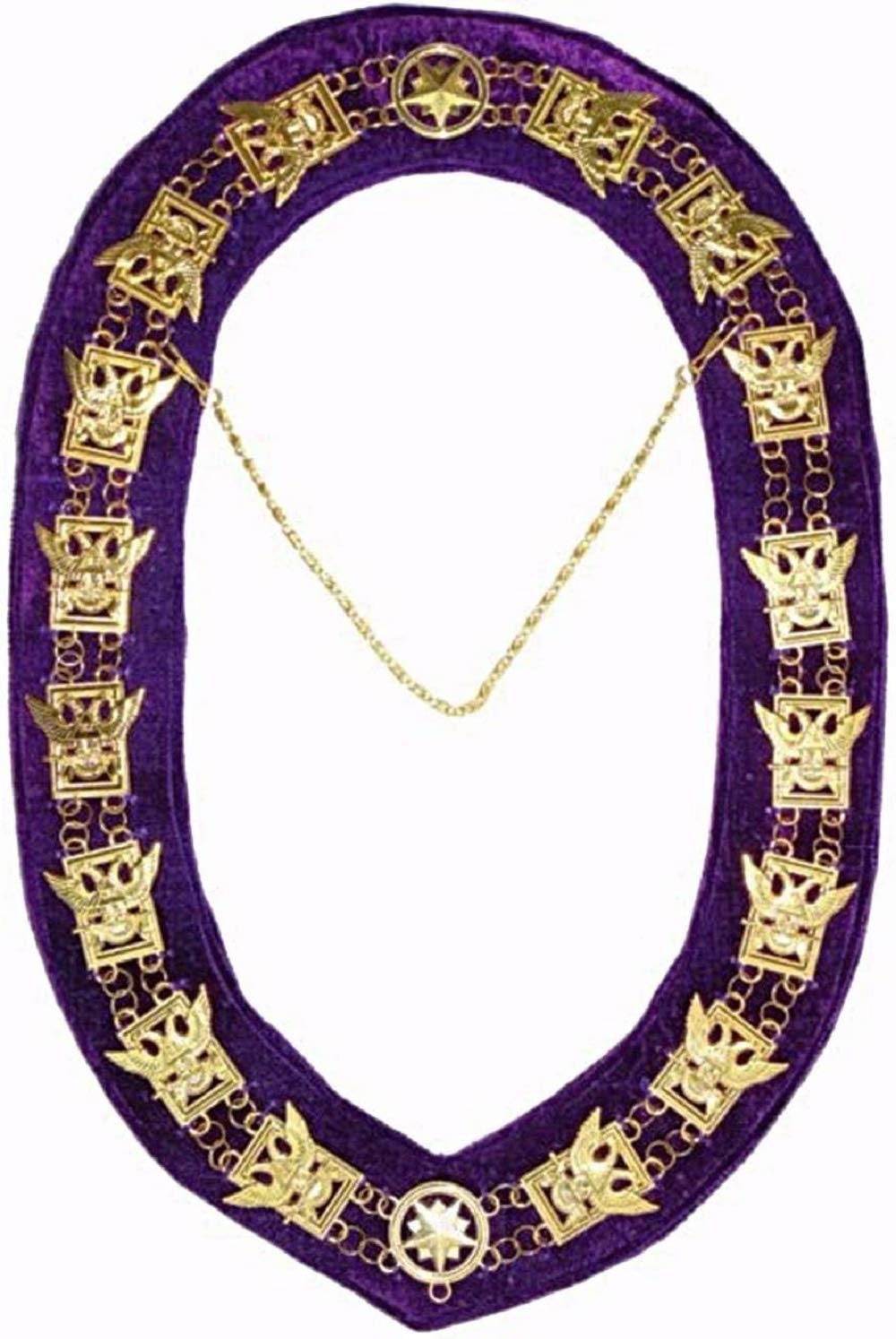 Regalia Lodge 32nd Degree - Scottish Rite Wings UP Chain Collar - Gold/Silver on Purple + Free Case (Silver)